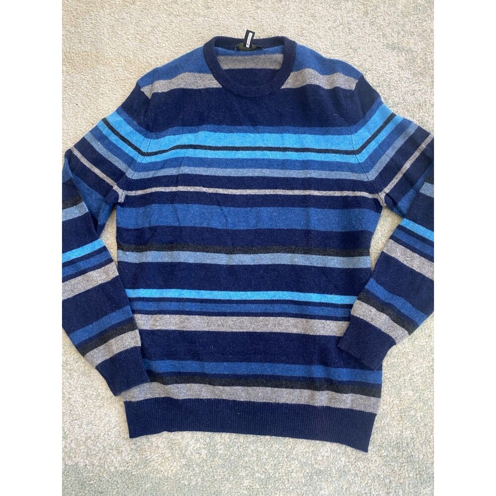 Club Room Luxury Men’s Size M Striped 100% Cashmere Sweater Casual Soft Crew